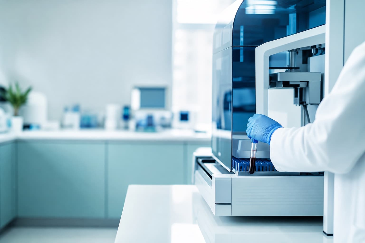 Modern laboratory technology and clinical equipment in a clean workspace